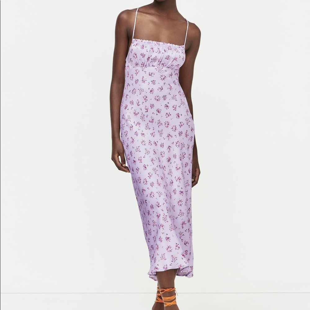 NEW Floral Print Satin Effect Dress Light Mauve